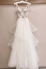 Handmade Wedding Dress Ivory Tulle Lace Long Evening Dress