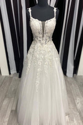 Handmade Wedding Dress Ivory Tulle Lace Long Formal Dress Evening Dress