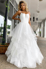 Handmade Wedding Dress Ivory Tulle Sequin Long Evening Gown Evening Dress