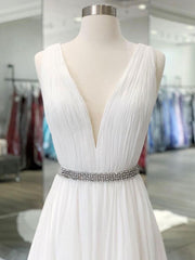Handmade Wedding Dress Ivory V Neck Chiffon Long Lace Evening Dress