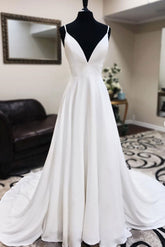 Handmade Wedding Dress Ivory V Neck Chiffon Long Lace Evening Dress