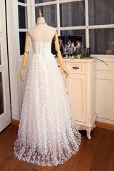 Handmade Wedding Dress Ivory V Neck Lace Long Evening Dress