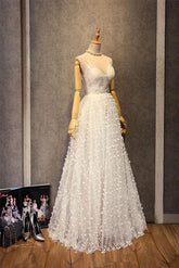 Handmade Wedding Dress Ivory V Neck Lace Long Evening Dress