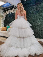 Handmade Wedding Dress Ivory V Neck Tulle High Low Formal Dress Evening Dress