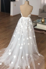 Handmade Wedding Dress Ivory V Neck Tulle Lace Long Evening Dress
