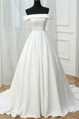 Handmade Wedding Dress Simple Ivory Satin Long Evening Dress