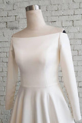 Handmade Wedding Dress Simple Ivory Satin Long Evening Dress