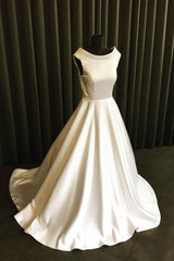 Handmade Wedding Dress Simple Ivory Satin Long Evening Dress