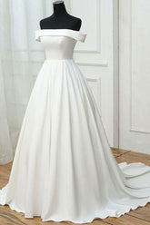 Handmade Wedding Dress Simple Ivory Satin Long Evening Dress