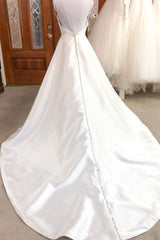 Handmade Wedding Dress Simple Ivory Satin Long Evening Gown Evening Dress