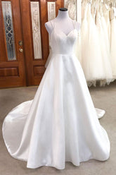Handmade Wedding Dress Simple Ivory Satin Long Evening Gown Evening Dress