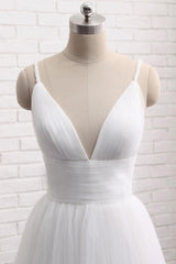 Handmade Wedding Dress Simple Ivory V Neck Tulle Long Evening Dress