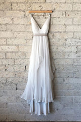 Handmade Wedding Dress Simple V Neck Ivory Chiffon Long Evening Dress