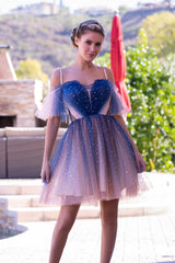 Heart Homecoming Dress shaped V neck Starlit Cloud Tulle Mini Length Short Party Cocktail Dress