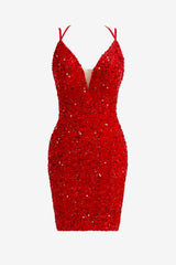 Heidi Homecoming Dress Pretty Red Bodycon Sequin with SlitShort Party Cocktail Dress