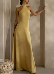High Neck Halter Wedding Guest Dresses Backless Formal Bridesmaid Dress