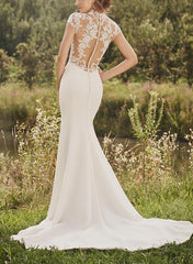 High Neck Lace/Elastic Satin Trumpet/Mermaid Wedding Dress