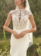 High Neck Lace/Elastic Satin Trumpet/Mermaid Wedding Dress