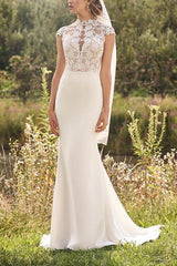 High Neck Lace/Elastic Satin Trumpet/Mermaid Wedding Dress
