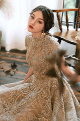 High Neck Prom Dress Lace Long Formal Dress Evening Dress