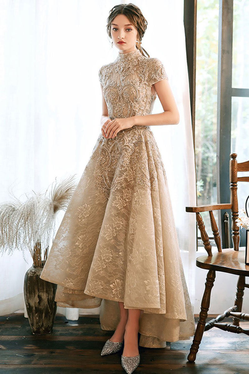 High Neck Prom Dress Lace Long Formal Dress Evening Dress