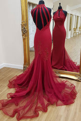 High Neck Prom Dress Lace Mermaid Long Evening Dress