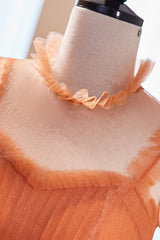 High Neck Prom Dress Tulle Long Orange Formal Evening Dress