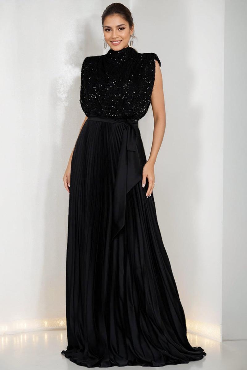 High Neck Sleeveless A-Line Princess Dress for Mothers of the Bride & Groom with Sequins and Ruffles