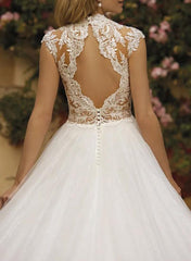 High Neck Sleeveless Lace/Tulle A Line Wedding Dress With Back Hole