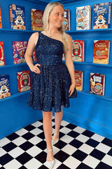Homecoming Dress Pretty A Line one shoulder Style Sequin Short Party Cocktail Dress