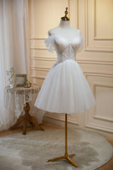 Homecoming Dress Pretty Ivory A Line V neck Tulle Short Party Cocktail Dress
