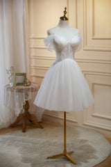 Homecoming Dress Pretty Ivory A Line V neck Tulle Short Party Cocktail Dress