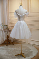Homecoming Dress Pretty Ivory A Line V neck Tulle Short Party Cocktail Dress