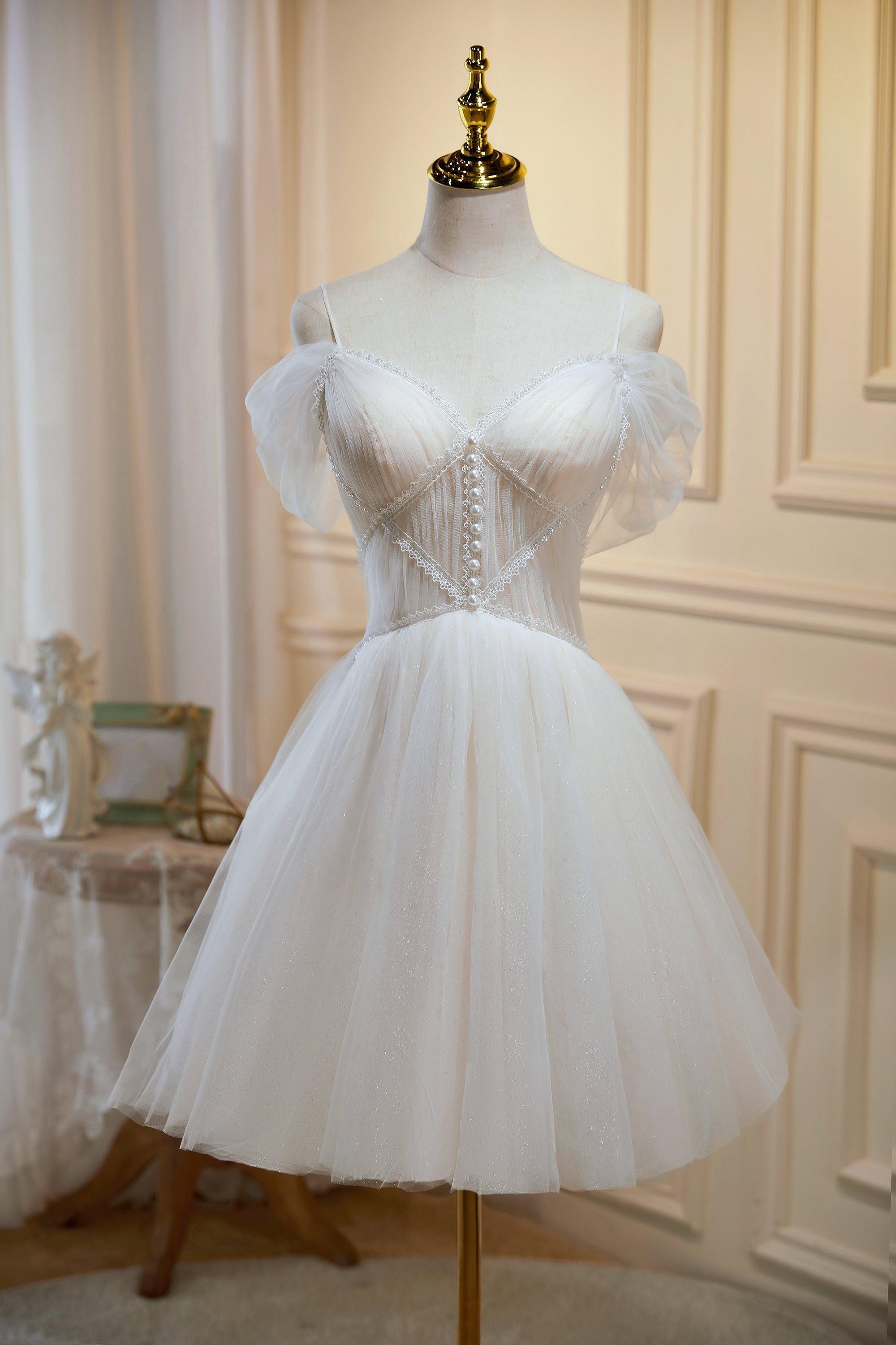 Homecoming Dress Pretty Ivory A Line V neck Tulle Short Party Cocktail Dress