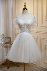 Homecoming Dress Pretty Ivory A Line V neck Tulle Short Party Cocktail Dress