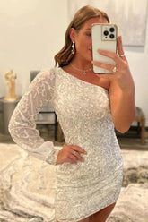 Homecoming Dresses Beaded Sequin One Shoulder Tight Cocktail Dresses
