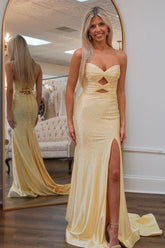 Hot Pink Mermaid Sequined Hollow Out Sweetheart Prom Dress with Slit