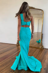 Hot Pink Prom Dress One Shoulder Two Piece Satin Long Evening Dress