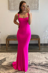 Hot Pink Prom Dress Satin Mermaid Evening Dress