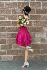 Hot pink Homecoming Dress A Line Sequin Style Lace Short Party Cocktail Dress