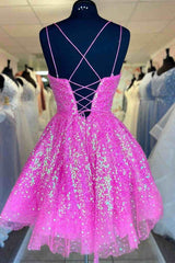 Hot pink Homecoming Dress Sequin A Line Short Party Cocktail Dress