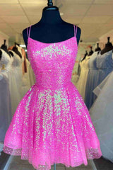 Hot pink Homecoming Dress Sequin A Line Short Party Cocktail Dress