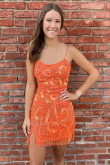 Hot pink Homecoming Dress Sequin Style Embroidered Lace Up with FringesShort Party Cocktail Dress