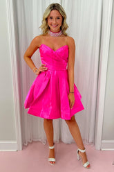 Hot pink Homecoming Dress Strapless A Line Short Party Cocktail Dress