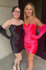 Hot pink Homecoming Dress Strapless Ruched Short Party Cocktail Dress
