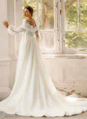 Illusion Neck Lace Long Sleeves Wedding Dress