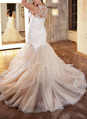 Illusion Neck Lace/Tulle Wedding Dress Trumpet/Mermaid