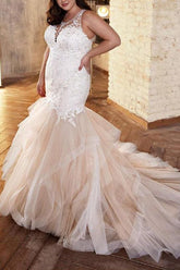Illusion Neck Lace/Tulle Wedding Dress Trumpet/Mermaid
