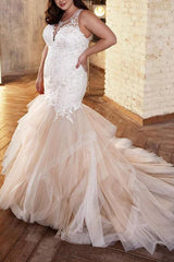 Illusion Neck Lace/Tulle Wedding Dress Trumpet/Mermaid