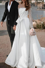 Illusion Neck Long Sleeves Sweep Train Wedding Dress
